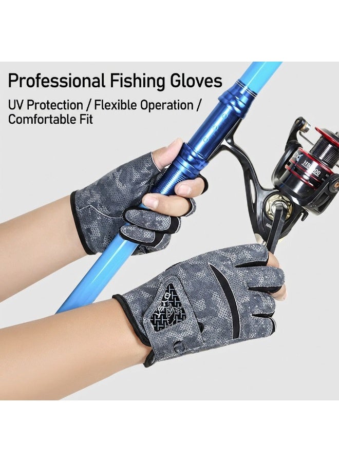Professional Fishing Gloves 3 Finger Cut UV Sun Protection Anti-Slip Breathable Lycra Camouflage - Image 3